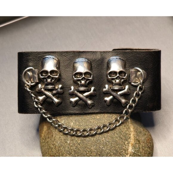 Y2K Skull & Bones Gothic Jewelry Set Silver Tone Earrings Bracelet Lot of 2 - Picture 2 of 11